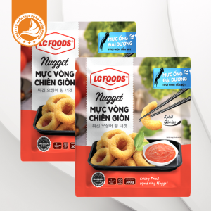 Mực vòng Nugget LC Foods gói 300g với lớp bột chiên xù vàng giòn, nhân mực ngọt tự nhiên, thơm ngon tiện lợi.