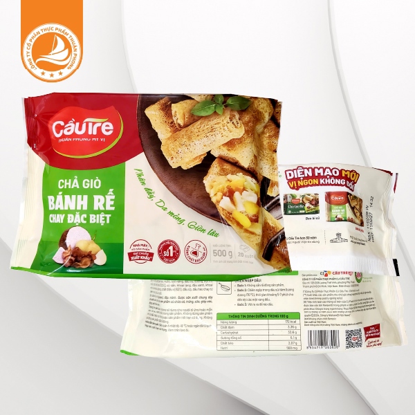 Chả giò chay Cầu Tre gói 500g - Thùng 20 gói 1 Chả giò chay Cầu Tre gói 500g – Thùng 20 gói | Giòn ngon, tiện lợi cho mọi bữa ăn chay